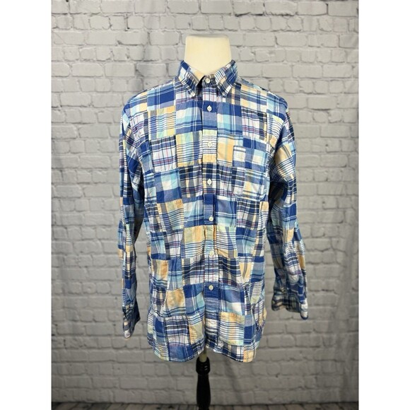 Brooks Brothers Regent Patch Work Plaid Men Large Long Sleeve Button Down Shirt - Picture 2 of 9